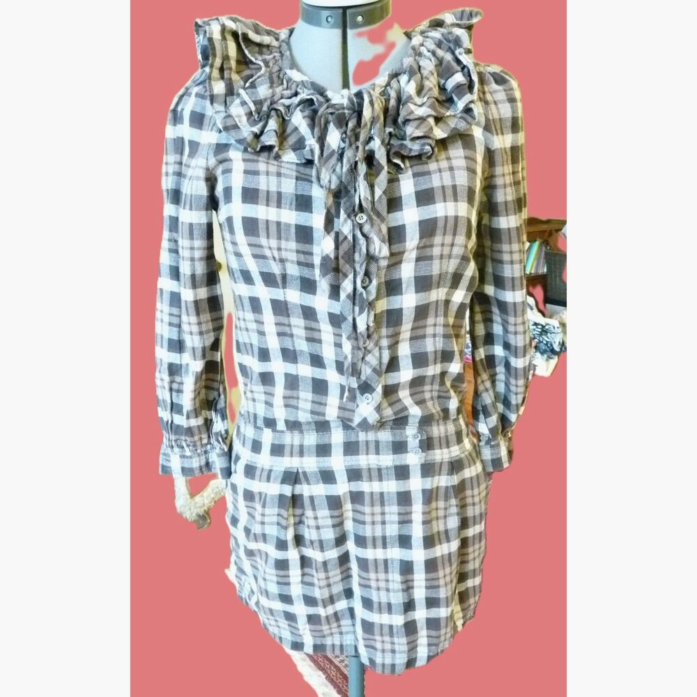 Juicy Couture Brown Tartan Plaid Ruffle Layered Detachable Collar Mini Dress 6